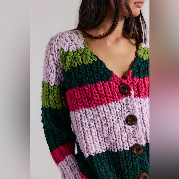Free People Myles Stripe Cardi Chunky Knit - Picture 3 of 7